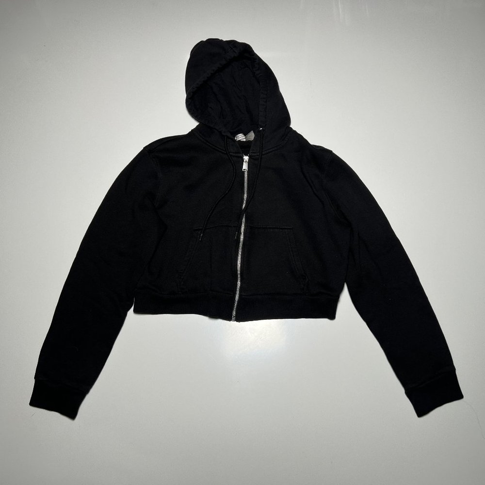 H&M Divided Black Zip Up Crop Hoodie Womens Size XL